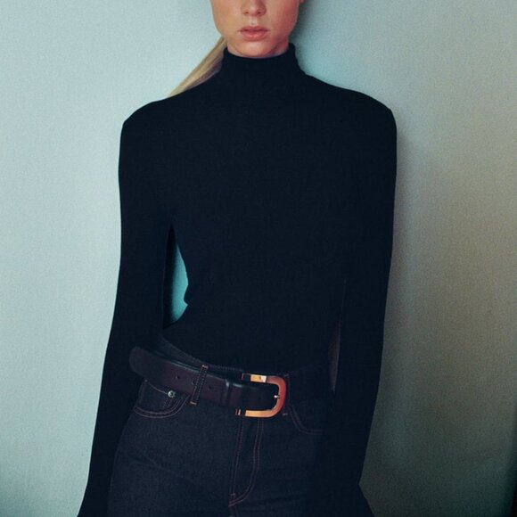 NWT ZARA MOCK NECK SHIRT BLACK - Picture 1 of 6